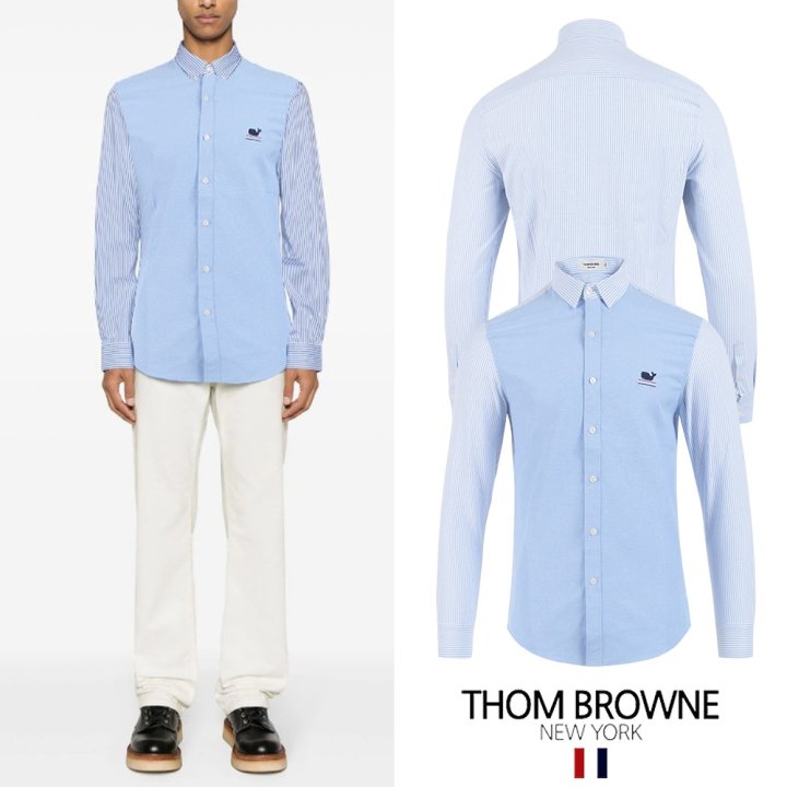 THOM BROWNE 톰브라운 웨일 자수 배색 스트라이프 셔츠