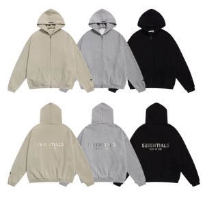 FEAR OF GOD 피어오브갓 에센셜 2010 백 로고 플리스 풀 후드 집업