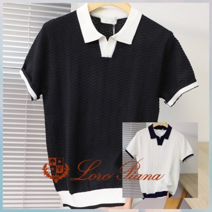 LOROPIANA 로로피아나 배색 결 카라티