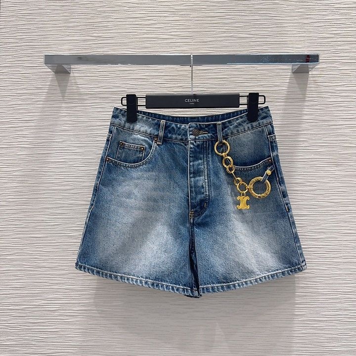CELINE 셀린느 1044 트리옴페 체인 팬던트 데님 쇼츠