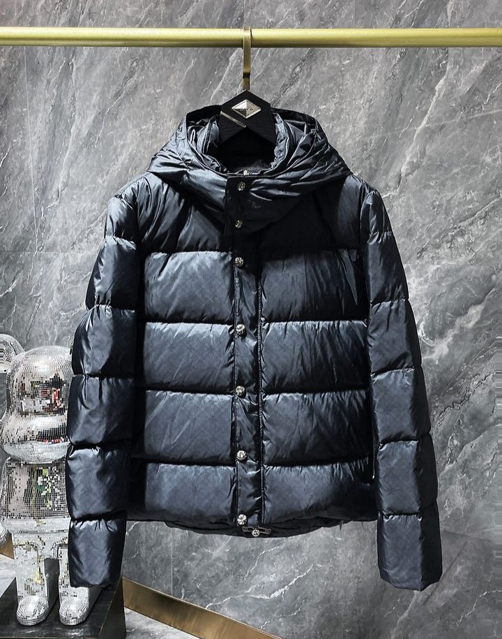 CHROME HEARTS 크롬하츠 7038 올오버 플로랄 크로스 자카드 후드 다운 패딩