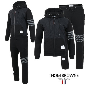 THOM BROWNE 톰브라운 사선 로고 패치 누빔 패딩 셋업